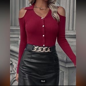 Cold Shoulder Lapel V Neck Top